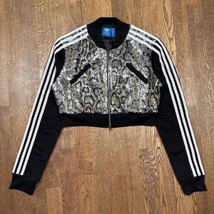 Adidas Originals Sequin Snakeskin 3 Stripe Cropped Track Jacket Womens Small